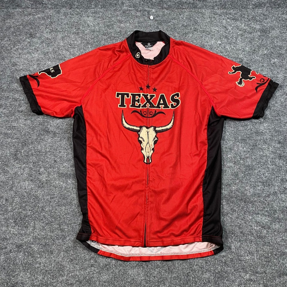 Canari Mens Texas Cycling Jersey Red Black‎ Longhorn Cowboy Graphic XL Full Zip